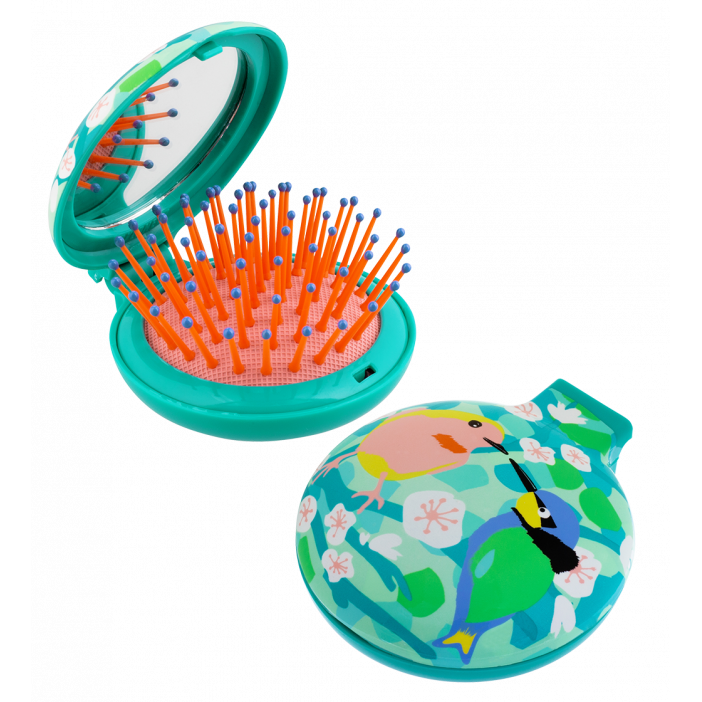 2 in 1 hairbrush and mirror - Lady Retro Birds