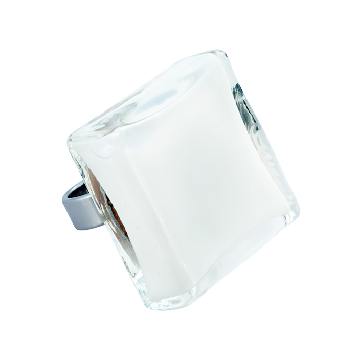 Bague en verre soufflée - Carré Giga Milk Blanc