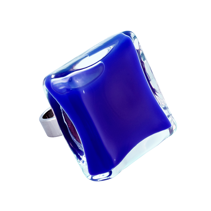 Anello in vetro - Carré Giga Milk Blu scuro