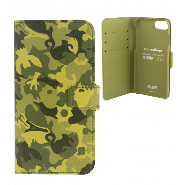 Flap cover/wallet case for iPhone 6, 6S, 7, 8 - Iwallet Camouflage Green
