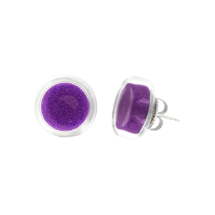 Boucles d'oreilles clou en verre soufflées - Cachou Billes Violet