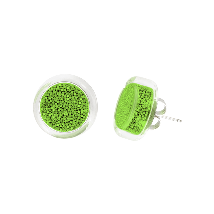 Boucles d'oreilles clou en verre soufflées - Cachou Billes Vert