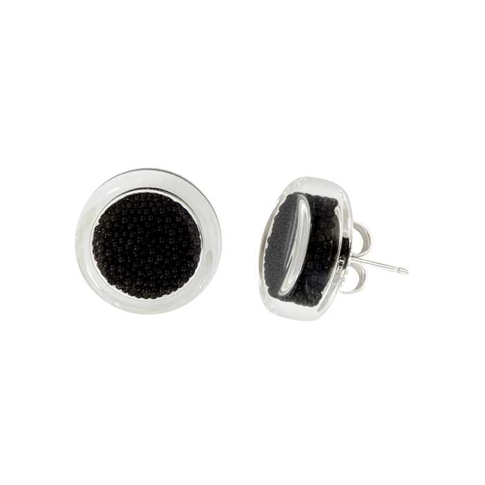 Boucles d'oreilles clou en verre soufflées - Cachou Billes Noir