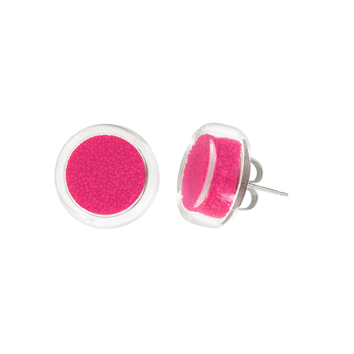 Boucles d'oreilles clou en verre soufflées - Cachou Billes Fushia