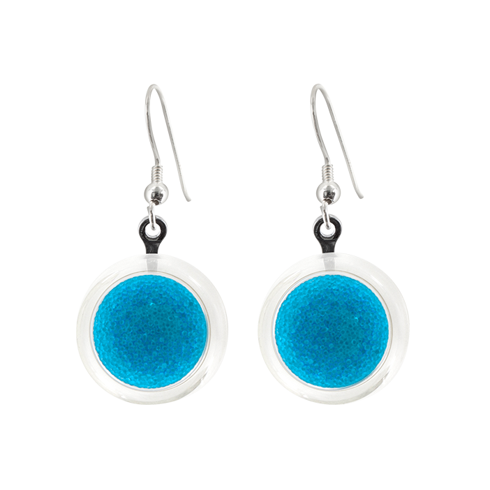 Boucles d'oreilles crochet en verre soufflées - Cachou Billes Bleu roi