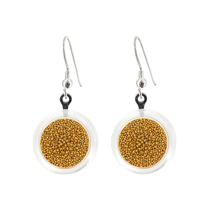 Boucles d'oreilles crochet en verre soufflées - Cachou Billes Or