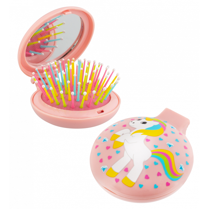 Haarbürste mit Spiegel 2 in 1 - Lady Retro Kinder Licorne Rose
