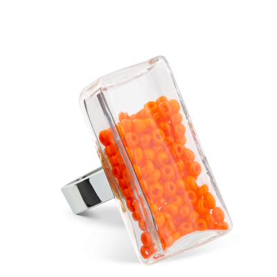 Bague en verre soufflée - Rectangle Medium Perles