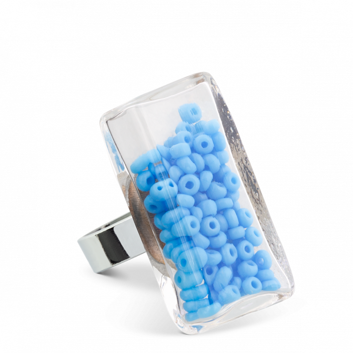 Anello in vetro - Rectangle Medium Perles Blu