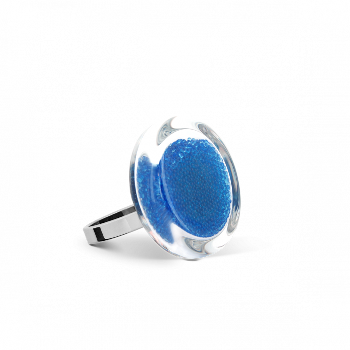 Bague en verre soufflée - Cachou Nano Billes Bleu roi
