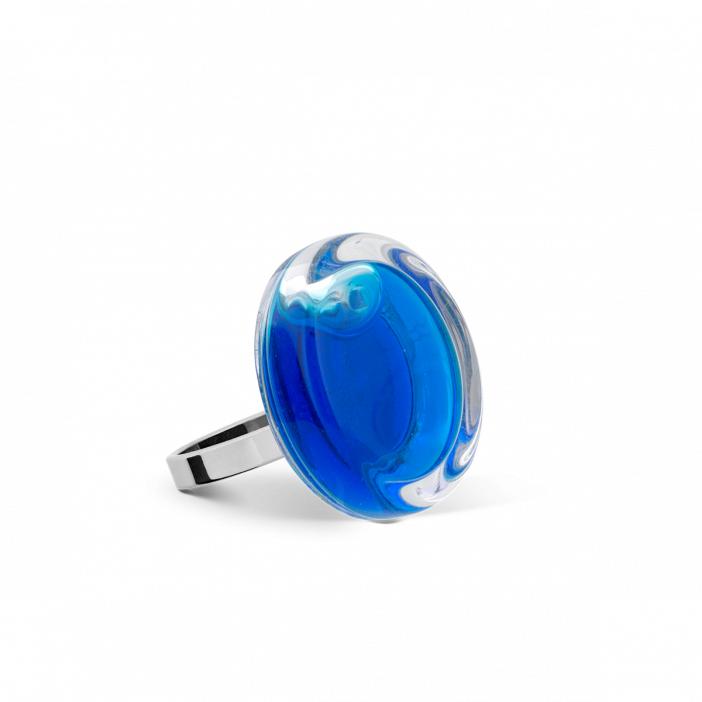 Bague en verre soufflée - Cachou Nano Transparent Bleu Foncé