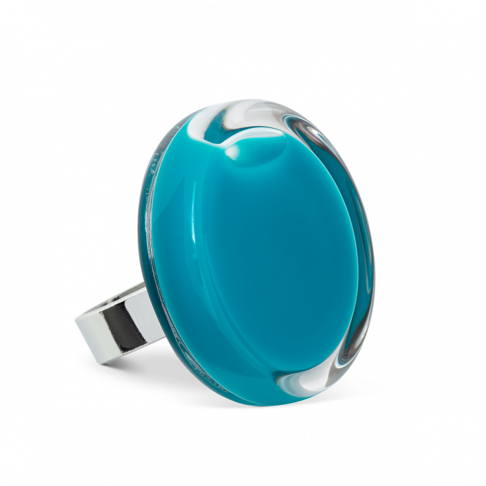 Bague en verre soufflée - Cachou Medium Milk Turquoise