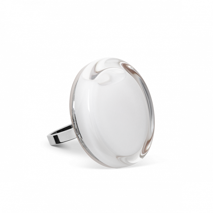 Bague en verre soufflée - Cachou Mini Milk Blanc