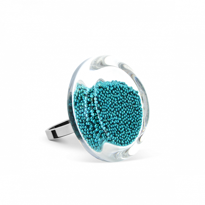 Glass ring - Cachou Mini Billes Turquoise