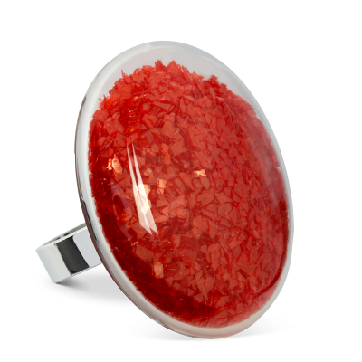 Bague en verre soufflée - Galet Giga Paillettes Colors