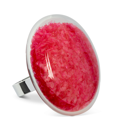 Bague en verre soufflée - Galet Giga Paillettes Colors