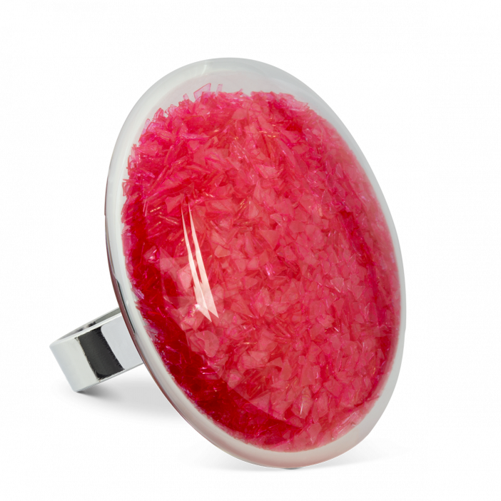 Anello in vetro - Galet Giga Paillettes Colors Fucsia