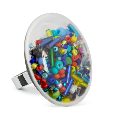 Bague en verre soufflée - Galet Giga Mix Perles