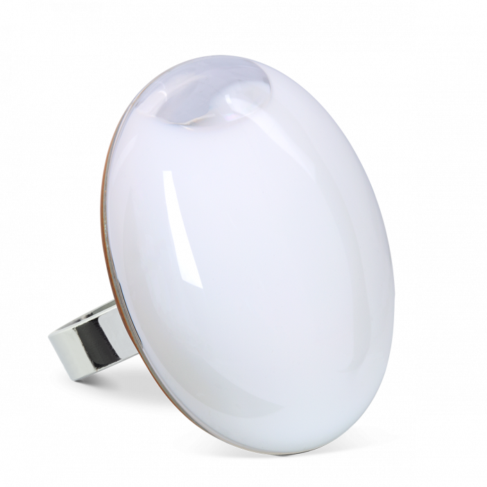 Bague en verre soufflée - Galet Giga Milk Blanc