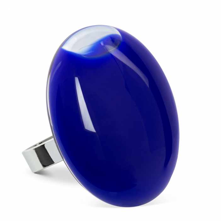 Anello in vetro - Galet Giga Milk Blu scuro