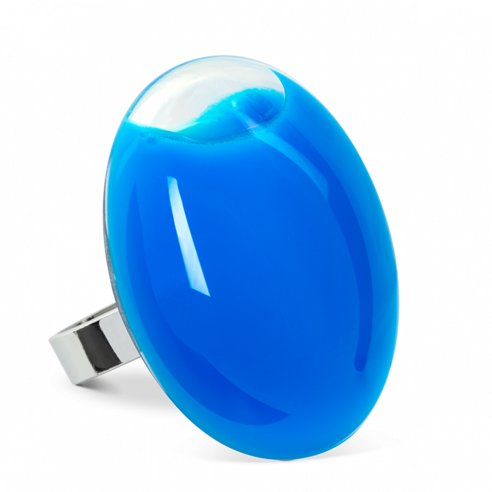 Anello in vetro - Galet Giga Milk Blu reale