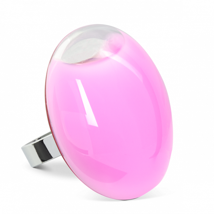Bague en verre soufflée - Galet Giga Milk Bubble Gum