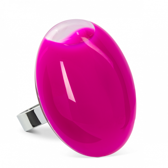 Bague en verre soufflée - Galet Giga Milk Fushia