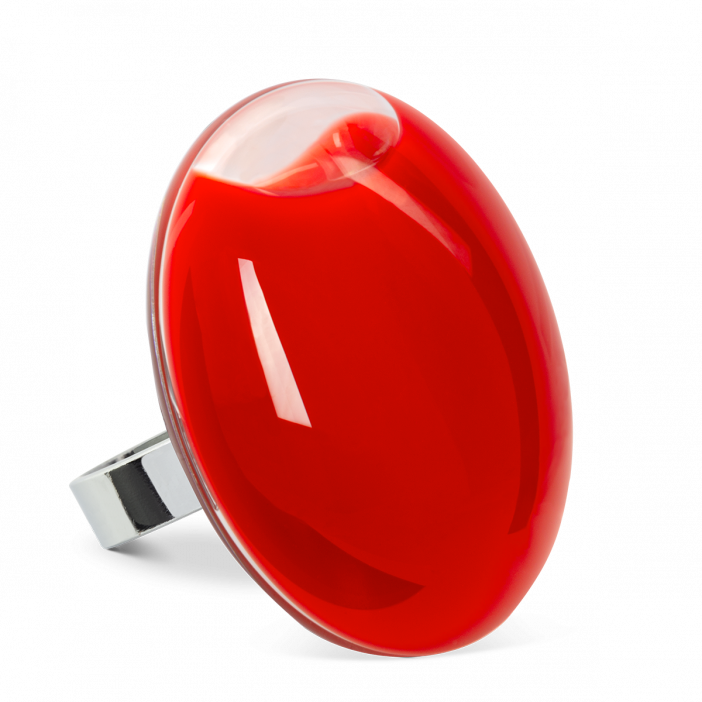 Bague en verre soufflée - Galet Giga Milk Rouge clair