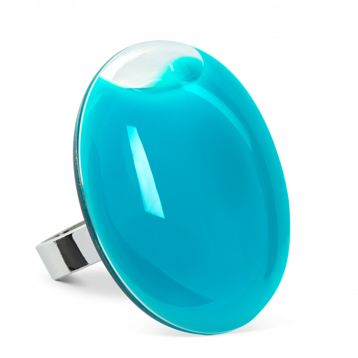Glass ring - Galet Giga Milk Turquoise
