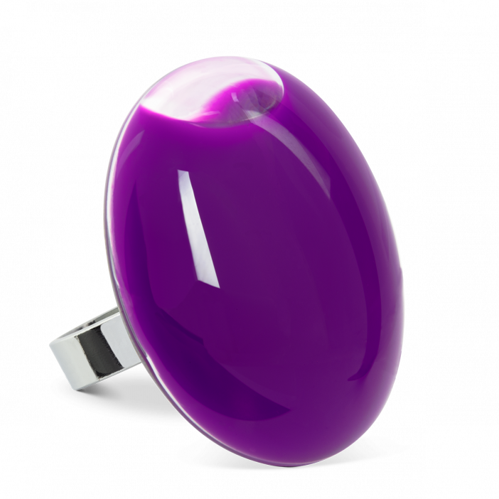 Bague en verre soufflée - Galet Giga Milk Violet