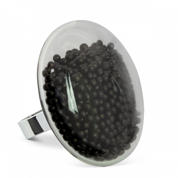 Bague en verre soufflée - Galet Giga Billes Noir