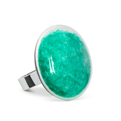 Bague en verre soufflée - Galet Medium Paillettes Colors