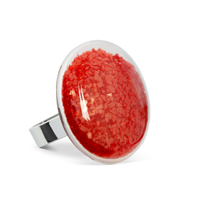 Bague en verre soufflée - Galet Medium Paillettes Colors