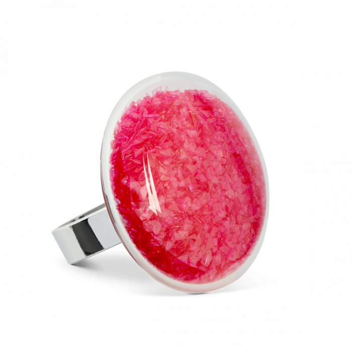 Glass ring - Galet Medium Paillettes Colors Fuchsia