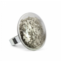 Bague en verre soufflée - Galet Medium Paillettes Argent