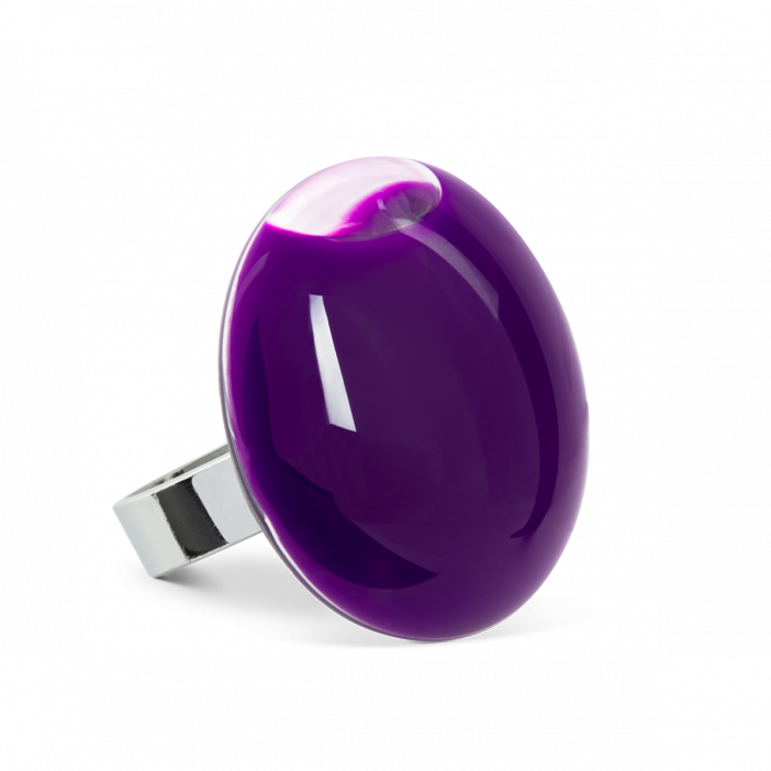 Glass ring - Galet Medium Milk Dark purple