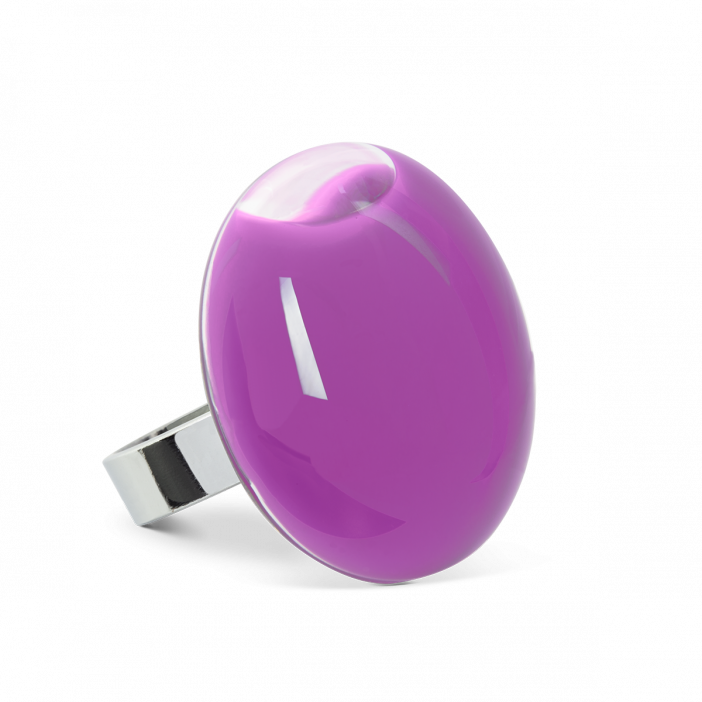 Bague en verre soufflée - Galet Medium Milk Lilas