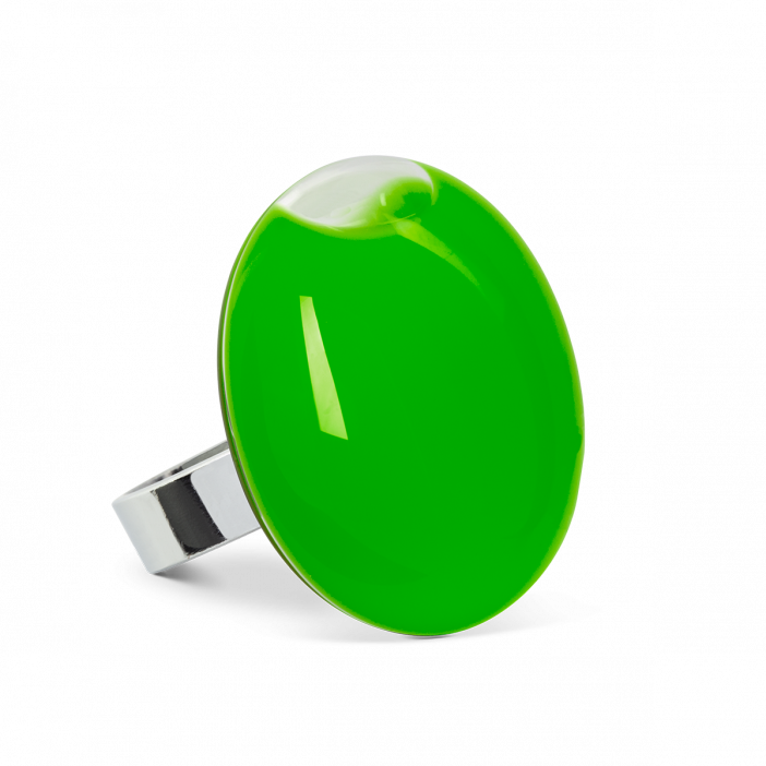 Bague en verre soufflée - Galet Medium Milk Vert foncé
