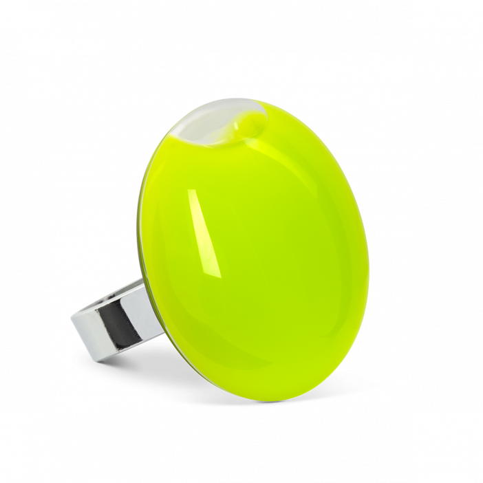 Bague en verre soufflée - Galet Medium Milk Vert Clair