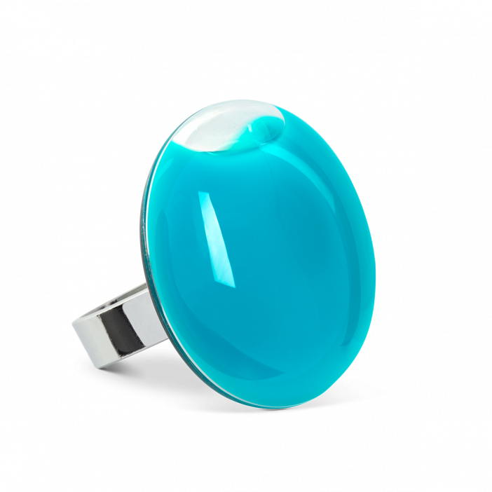 Bague en verre soufflée - Galet Medium Milk Turquoise