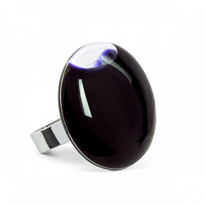 Glass ring - Galet Medium Milk Black