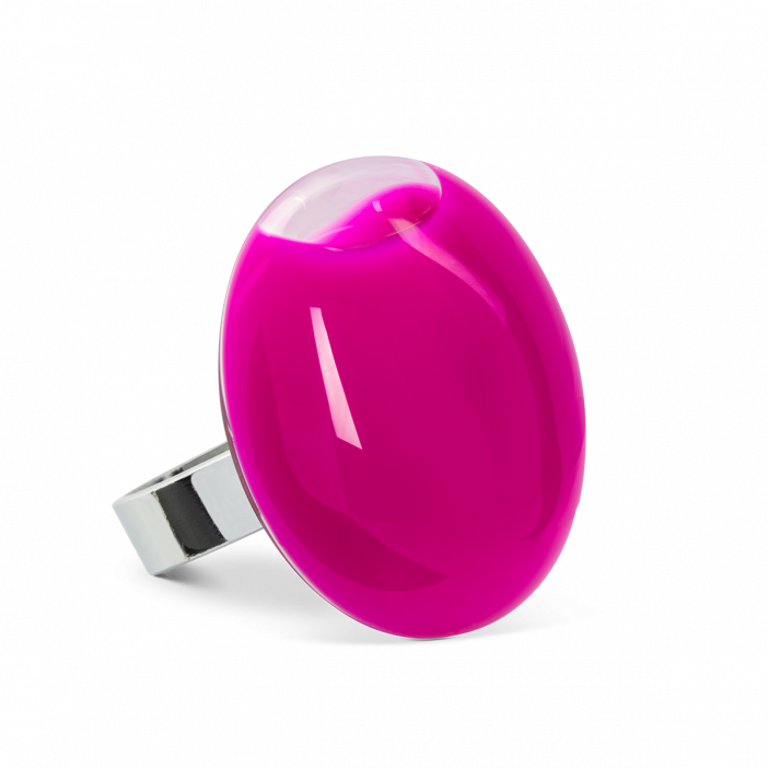 Bague en verre soufflée - Galet Medium Milk Fushia