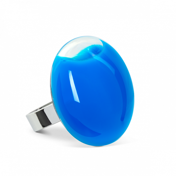 Glass ring - Galet Medium Milk Royal blue