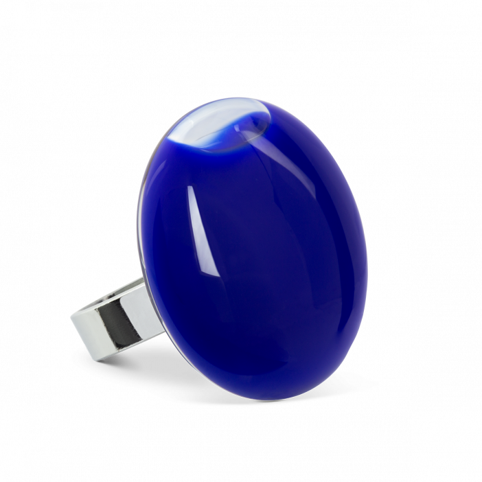 Glass ring - Galet Medium Milk Dark Blue
