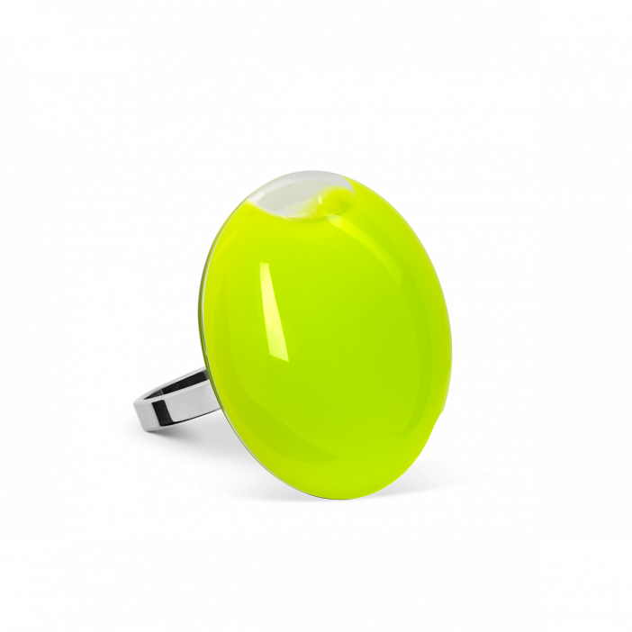Bague en verre soufflée - Galet Mini Milk Vert Clair