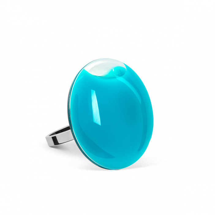 Bague en verre soufflée - Galet Mini Milk Turquoise