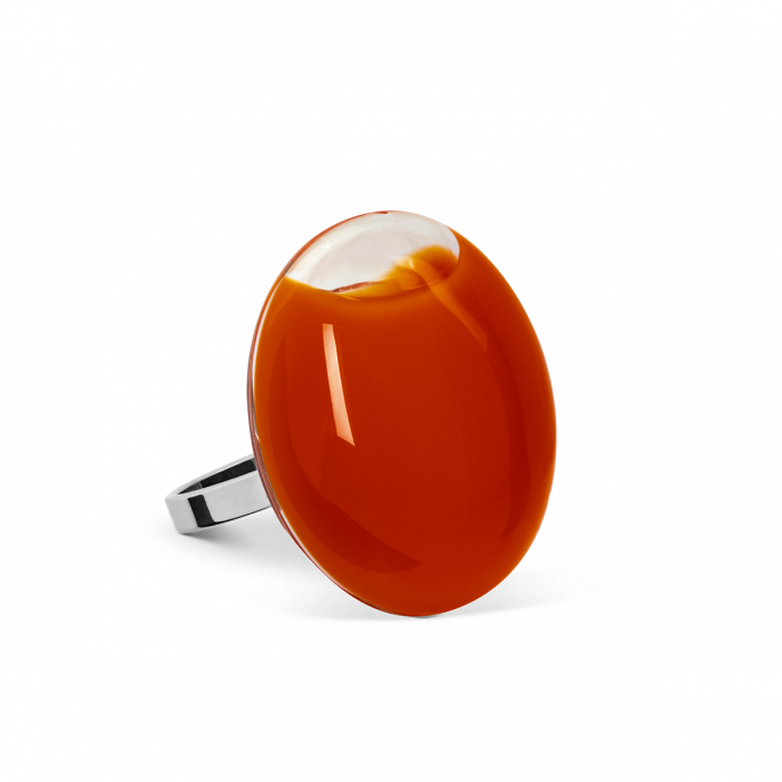 Bague en verre soufflée - Galet Mini Milk Rouille