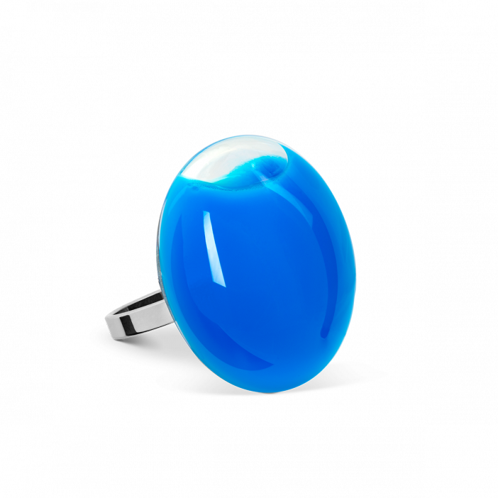 Bague en verre soufflée - Galet Mini Milk Bleu roi