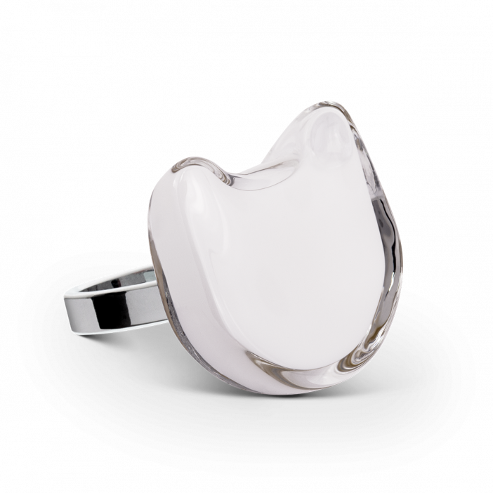 Glass ring - Cat Medium Milk White
