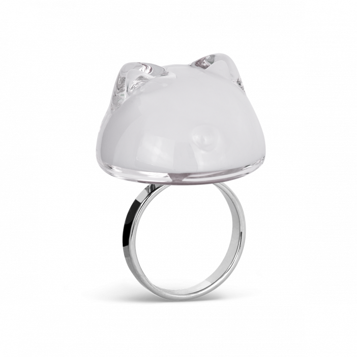 Bague en verre soufflée - Chat Bulle Medium Milk Blanc